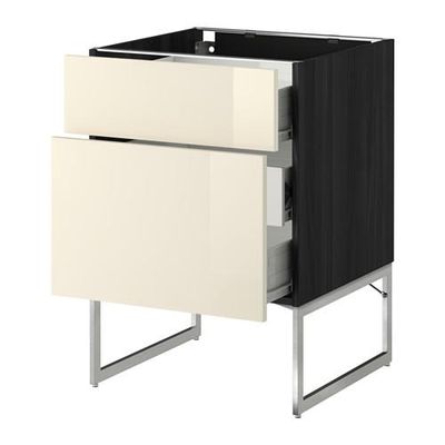 МЕТОД / ФОРВАРА Наполн шк 2 фрнт/3 средн ящ - 60x60x60 см, Рингульт глянцевый кремовый, под дерево черный