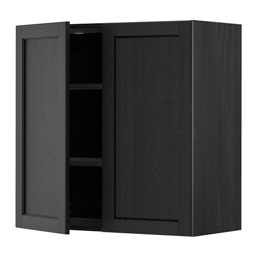 МЕТОД Навесной шкаф с полками/2дверцы - под дерево черный, Лерх черная морилка, 80x80 см МЕТОД Навесной шкаф с полками/2дверцы - под дерево черный, Лерх черная морилка, 80x80 см