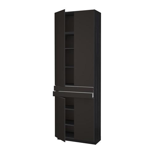 МЕТОД / МАКСИМЕРА Высокий шкаф+полки/2 ящика/4 дверцы - под дерево черный, Кунгсбакка антрацит МЕТОД / МАКСИМЕРА Высокий шкаф+полки/2 ящика/4 дверцы - под дерево черный, Кунгсбакка антрацит