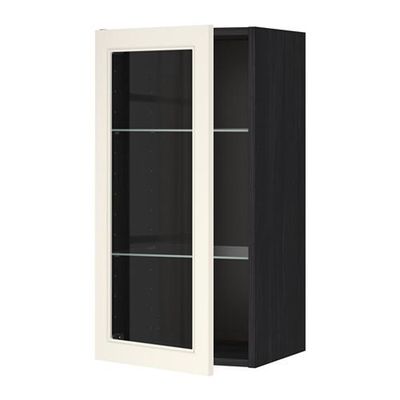 МЕТОД Навесной шкаф с полками/стекл дв - 40x80 см, Хитарп белый с оттенком, под дерево черный МЕТОД Навесной шкаф с полками/стекл дв - 40x80 см, Хитарп белый с оттенком, под дерево черный