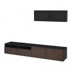 БЕСТО Шкаф для ТВ, комбин/стеклян дверцы - черно-коричневый/Сельсвикен глянцевый/коричневый дымчат стекло, направляющие ящика, плавно закр БЕСТО Шкаф для ТВ, комбин/стеклян дверцы - черно-коричневый/Сельсвикен глянцевый/коричневый дымчат стекло, направляющие ящика, плавно закр