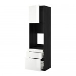 МЕТОД / МАКСИМЕРА Выс шкаф д/двойн духовки/3ящ/дверца - под дерево черный, Рингульт глянцевый белый, 60x60x220 см