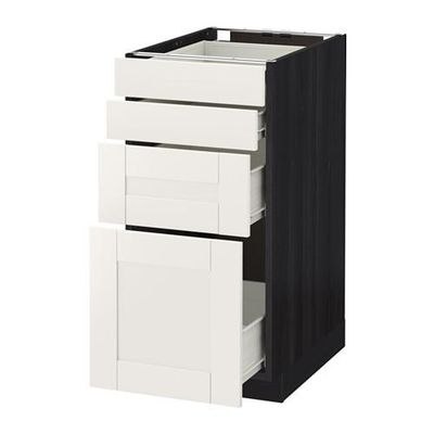 МЕТОД / ФОРВАРА Напольн шкаф 4 фронт панели/4 ящика - 40x60 см, Сэведаль белый, под дерево черный