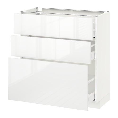 МЕТОД / МАКСИМЕРА Напольный шкаф с 3 ящиками - белый, Рингульт глянцевый белый, 80x37 см