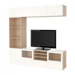 БЕСТО Шкаф для ТВ, комбин/стеклян дверцы - направляющие ящика,нажимные, под беленый дуб/Сельсвикен глянцевый/белый прозрачное стекло