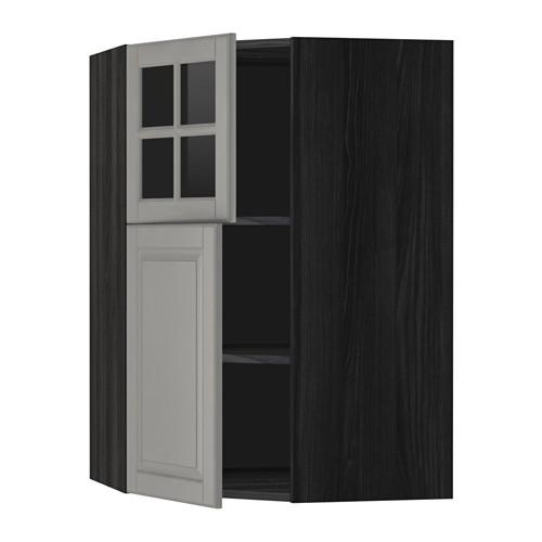 МЕТОД Угл навесн шкаф+полки/1дв/1 стек дв - под дерево черный, Будбин серый МЕТОД Угл навесн шкаф+полки/1дв/1 стек дв - под дерево черный, Будбин серый