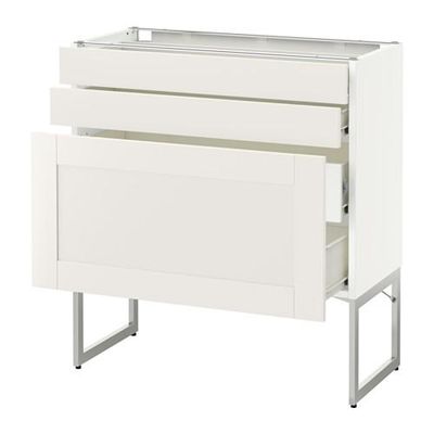 МЕТОД / ФОРВАРА Напольн шкаф 3фронт пнл/2низ/2ср ящ - 80x37x60 см, Сэведаль белый, белый
