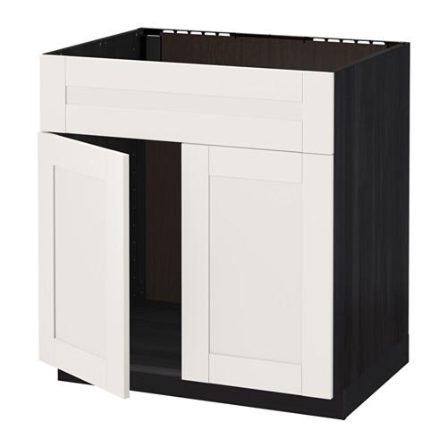 МЕТОД Напольн шкаф п-мойку 2 двр/фрн пнл - под дерево черный, Сэведаль белый МЕТОД Напольн шкаф п-мойку 2 двр/фрн пнл - под дерево черный, Сэведаль белый