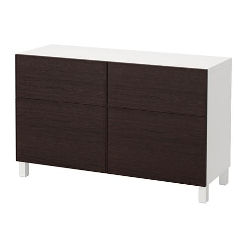 БЕСТО Комб для хран с дверц/ящ - белый/Инвикен черно-коричневый, направляющие ящика, плавно закр