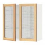 МЕТОД Навесной шкаф с полками/2 стекл дв - белый, Торхэмн естественный ясень, 80x80 см