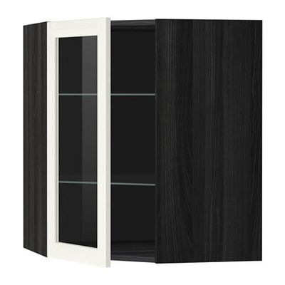 МЕТОД Углов навесн шк с полками/сткл дв - 68x80 см, Росдаль белый ясень, под дерево черный МЕТОД Углов навесн шк с полками/сткл дв - 68x80 см, Росдаль белый ясень, под дерево черный