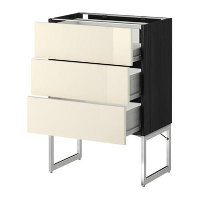 МЕТОД / ФОРВАРА Напольн шкаф 3фронт пнл/2низ/2ср ящ - 60x37x60 см, Рингульт глянцевый кремовый, под дерево черный МЕТОД / ФОРВАРА Напольн шкаф 3фронт пнл/2низ/2ср ящ - 60x37x60 см, Рингульт глянцевый кремовый, под дерево черный