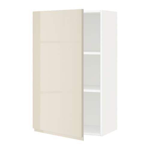 МЕТОД Шкаф навесной с полкой - белый, Воксторп глянцевый светло-бежевый, 60x100 см