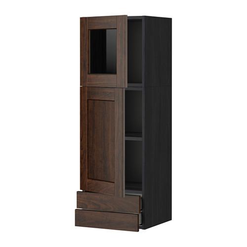 МЕТОД / МАКСИМЕРА Навесной шкаф/дв/стек дв/2 ящ - под дерево черный, Эдсерум под дерево коричневый