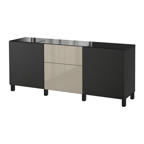 БЕСТО Комб для хран с дверц/ящ - Лаксвикен черный/Сельсвикен глянцевый/бежевый, направляющие ящика, плавно закр