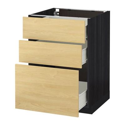 МЕТОД / ФОРВАРА Напольный шкаф с 3 ящиками - 60x60 см, Тингсрид под березу, под дерево черный МЕТОД / ФОРВАРА Напольный шкаф с 3 ящиками - 60x60 см, Тингсрид под березу, под дерево черный