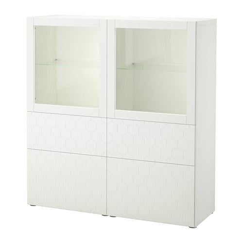 БЕСТО Комбинация д/хранения+стекл дверц - белый/вассвикен белый прозрачное стекло, направляющие ящика,нажимные