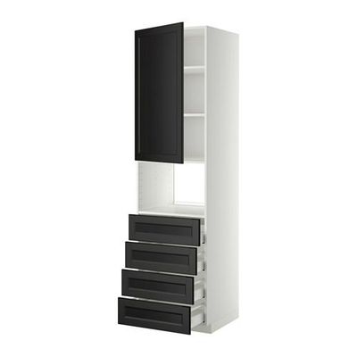 МЕТОД / МАКСИМЕРА Высок шкаф д/духовки/дверца/4ящика - 60x60x220 см, Лаксарби черно-коричневый, белый МЕТОД / МАКСИМЕРА Высок шкаф д/духовки/дверца/4ящика - 60x60x220 см, Лаксарби черно-коричневый, белый