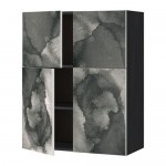 МЕТОД Навесной шкаф с полками/4дверцы - под дерево черный, Кальвиа с печатным рисунком