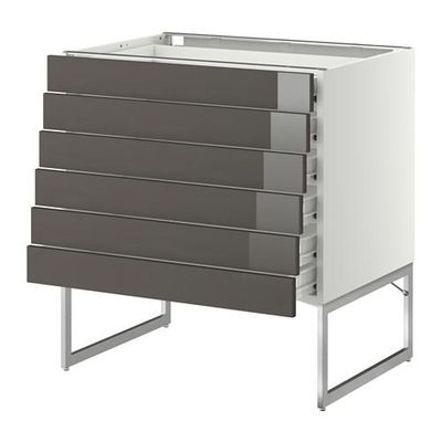 МЕТОД / ФОРВАРА Напольн шкаф 6фронт пнл/6 низ ящ - 80x60x60 см, Рингульт глянцевый серый, белый