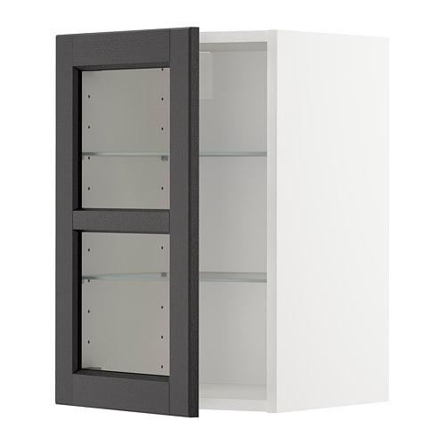 МЕТОД Навесной шкаф с полками/стекл дв - белый, Лерх черная морилка, 40x60 см МЕТОД Навесной шкаф с полками/стекл дв - белый, Лерх черная морилка, 40x60 см