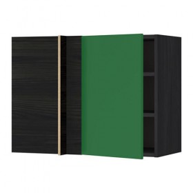 МЕТОД Угловой навесной шкаф с полками - под дерево черный, Флэди зеленый, 88x37x60 см