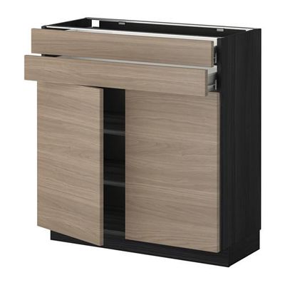 МЕТОД / ФОРВАРА Напольный шкаф/2дверцы/2ящика - Брокхульт под грецкий орех светло-серый, под дерево черный МЕТОД / ФОРВАРА Напольный шкаф/2дверцы/2ящика - Брокхульт под грецкий орех светло-серый, под дерево черный
