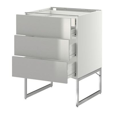 МЕТОД / ФОРВАРА Напольн шкаф 3фронт пнл/2низ/2ср ящ - 60x60x60 см, Гревста нержавеющ сталь, белый МЕТОД / ФОРВАРА Напольн шкаф 3фронт пнл/2низ/2ср ящ - 60x60x60 см, Гревста нержавеющ сталь, белый