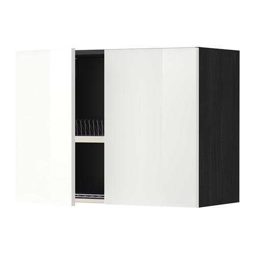 МЕТОД Навесной шкаф с посуд суш/2 дврц - под дерево черный, Рингульт глянцевый белый, 80x60 см МЕТОД Навесной шкаф с посуд суш/2 дврц - под дерево черный, Рингульт глянцевый белый, 80x60 см