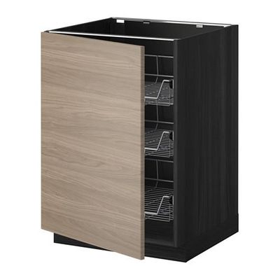 МЕТОД Напольный шкаф с проволочн ящиками - 60x60 см, Брокхульт под грецкий орех светло-серый, под дерево черный