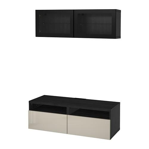 БЕСТО Шкаф для ТВ, комбин/стеклян дверцы - черно-коричневый/Сельсвикен глянцевый/бежевый прозрачное стекло, направляющие ящика, плавно закр БЕСТО Шкаф для ТВ, комбин/стеклян дверцы - черно-коричневый/Сельсвикен глянцевый/бежевый прозрачное стекло, направляющие ящика, плавно закр