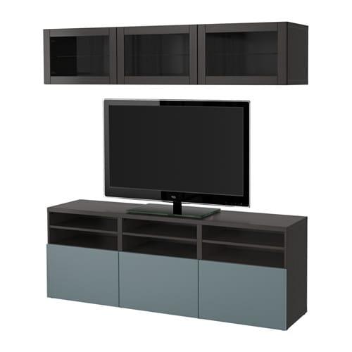 БЕСТО Шкаф для ТВ, комбин/стеклян дверцы - черно-коричневый/Вальвикен серо-бирюзовый, прозрачное стекло, направляющие ящика,нажимные БЕСТО Шкаф для ТВ, комбин/стеклян дверцы - черно-коричневый/Вальвикен серо-бирюзовый, прозрачное стекло, направляющие ящика,нажимные