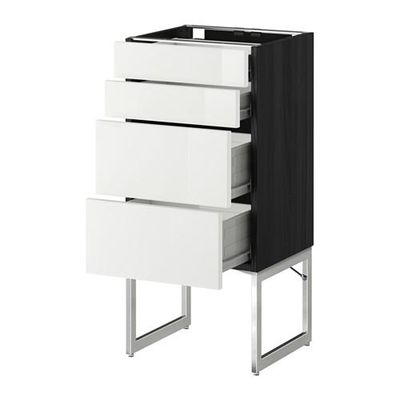 МЕТОД / ФОРВАРА Нплн шк 4 фронт/2 низк/2средн ящ - 40x37x60 см, Рингульт глянцевый белый, под дерево черный