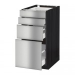 МЕТОД / МАКСИМЕРА Напольн шкаф 4 фронт панели/4 ящика - под дерево черный, Гревста нержавеющ сталь, 40x60 см МЕТОД / МАКСИМЕРА Напольн шкаф 4 фронт панели/4 ящика - под дерево черный, Гревста нержавеющ сталь, 40x60 см