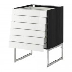МЕТОД / МАКСИМЕРА Напольн шкаф 6фронт пнл/6 низ ящ - под дерево черный, Рингульт глянцевый белый, 60x60x60 см