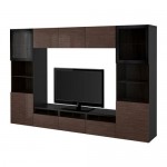 БЕСТО Шкаф для ТВ, комбин/стеклян дверцы - черно-коричневый/Сельсвикен глянцевый/коричневый прозрач стекло, направляющие ящика, плавно закр БЕСТО Шкаф для ТВ, комбин/стеклян дверцы - черно-коричневый/Сельсвикен глянцевый/коричневый прозрач стекло, направляющие ящика, плавно закр