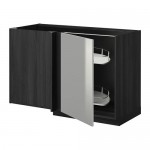 МЕТОД Угловой напол шкаф с выдвижн секц - под дерево черный, Гревста нержавеющ сталь