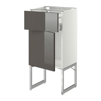МЕТОД / МАКСИМЕРА Напольный шкаф с ящиком/дверью - 40x37x60 см, Рингульт глянцевый серый, белый МЕТОД / МАКСИМЕРА Напольный шкаф с ящиком/дверью - 40x37x60 см, Рингульт глянцевый серый, белый