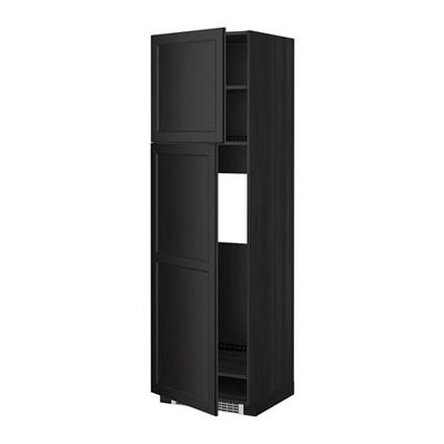 МЕТОД Высокий шкаф д/холодильника/2дверцы - 60x60x200 см, Лаксарби черно-коричневый, под дерево черный