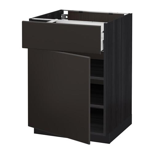 МЕТОД / МАКСИМЕРА Напольный шкаф с ящиком/дверью - под дерево черный, Кунгсбакка антрацит, 60x60 см МЕТОД / МАКСИМЕРА Напольный шкаф с ящиком/дверью - под дерево черный, Кунгсбакка антрацит, 60x60 см