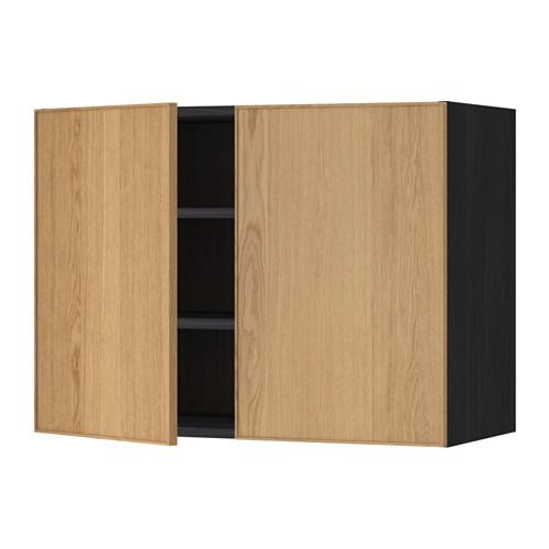 МЕТОД Навесной шкаф с полками/2дверцы - под дерево черный, Экестад дуб, 80x60 см МЕТОД Навесной шкаф с полками/2дверцы - под дерево черный, Экестад дуб, 80x60 см