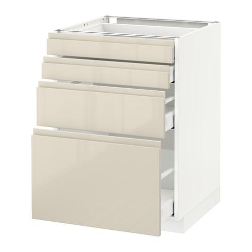 МЕТОД / МАКСИМЕРА Напольн шкаф 4 фронт панели/4 ящика - белый, Воксторп глянцевый светло-бежевый, 60x60 см МЕТОД / МАКСИМЕРА Напольн шкаф 4 фронт панели/4 ящика - белый, Воксторп глянцевый светло-бежевый, 60x60 см