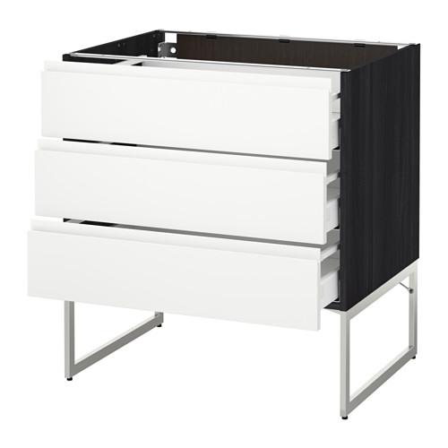 МЕТОД / МАКСИМЕРА Нплн шк 3 фрнт/3 средн ящика - под дерево черный, Воксторп белый, 80x60x60 см