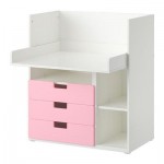 СТУВА Стол с 3 ящиками - белый/розовый