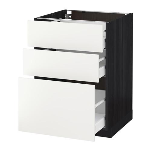 МЕТОД / МАКСИМЕРА Напольный шкаф с 3 ящиками - под дерево черный, Хэггеби белый, 60x60 см