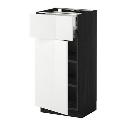 МЕТОД / ФОРВАРА Напольн шкаф двр/фр пнл/плк/2низ ящ - под дерево черный, Рингульт глянцевый белый, 40x37 см МЕТОД / ФОРВАРА Напольн шкаф двр/фр пнл/плк/2низ ящ - под дерево черный, Рингульт глянцевый белый, 40x37 см