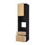 МЕТОД / МАКСИМЕРА Высок шкаф д/духовки/СВЧ/дверца/2ящ - под дерево черный, Экестад дуб, 60x60x240 см