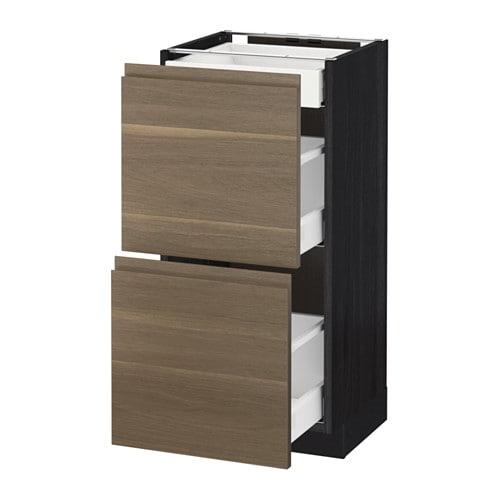 МЕТОД / МАКСИМЕРА Напольный шкаф/2фасада/3ящика - под дерево черный, Воксторп под грецкий орех, 40x37 см