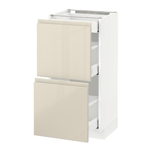 МЕТОД / МАКСИМЕРА Напольный шкаф/2фасада/3ящика - белый, Воксторп глянцевый светло-бежевый, 40x37 см
