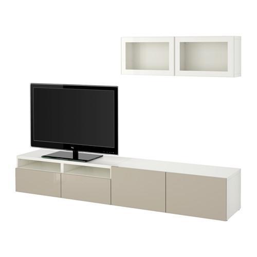 БЕСТО Шкаф для ТВ, комбин/стеклян дверцы - белый/Сельсвикен глянцевый/бежевый прозрачное стекло, направляющие ящика,нажимные БЕСТО Шкаф для ТВ, комбин/стеклян дверцы - белый/Сельсвикен глянцевый/бежевый прозрачное стекло, направляющие ящика,нажимные